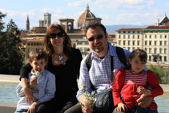 Noah, Monica, Domenica, and Matilda taking a popsicle break at Piazza Poggi