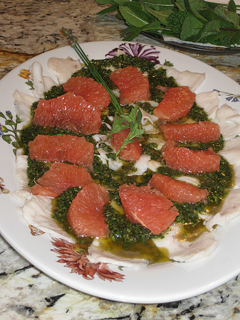 Swordfish carpaccio with grapefruit