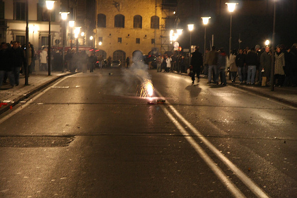 Fire works on Ponte alla Grazie for Capodanno