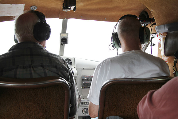 Gary in the co-pilot's seat. On our way to Rivers Inlet, British Columbia.