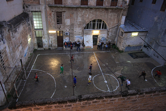Soccer in church yard below our terrace