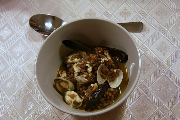 Mussel and lentils. A traditional Umbrian dish heralding good fortune in the new year.