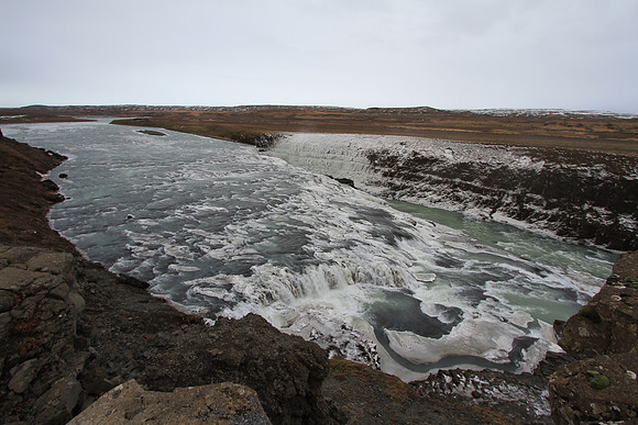 Gullfoss is on the Hvítá ("White River") whos source of water is a glacier.