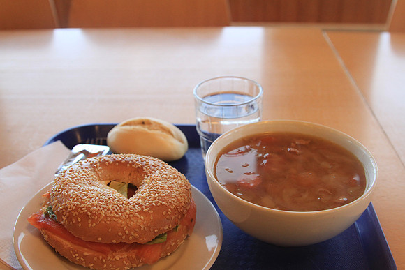 Lamb soup and a bagel with lox. (The lamb soup was awesome.)