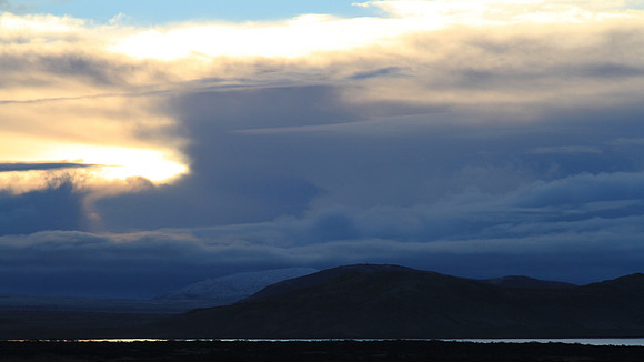 Sky and ribbon of lake.