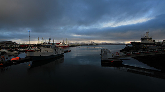 Dark skies over the harbor.