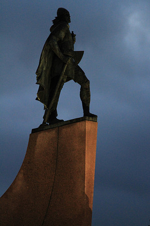 Statue of explorer Leif Eriksson (c. 970 – c. 1020) by Alexander Stirling Calder in front of Hallgrímskirkja church.