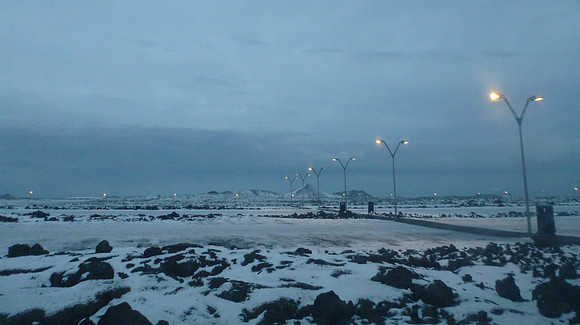 First daylight in Iceland. Parking lot of the Blue Lagoon.
