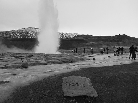 Strokkur ("the churn") geysir. The English word comes from this town/site/geysir. The geysir called "Geysir" doesn't erupt as predictably as this one.