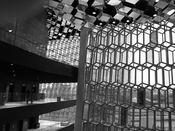 Inside the Harpa (concert hall).