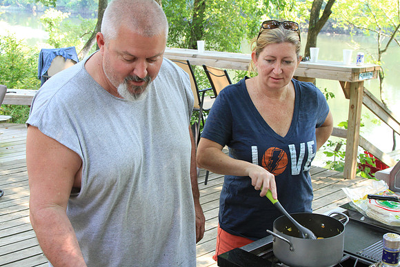 Peach sauce for the pancakes.