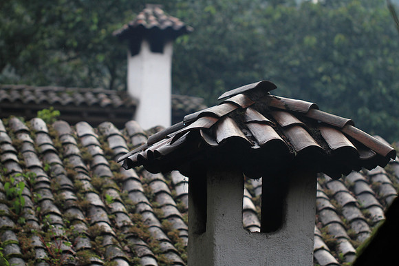 Tile roofs of Inkaterra Hotel.
