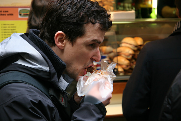 Eating Bollito Panino in Piazza Cimatori