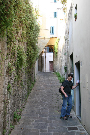 At the front door