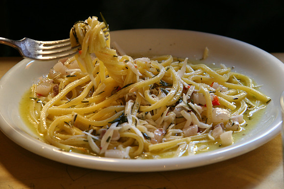 Spaghettone della Casa at La Grotto Osteria - Spaghetti with rosemary and lardo.