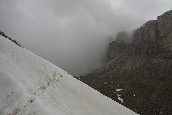 High plateau called Altapiano di Crespiena. Snow we have to periodically get over.