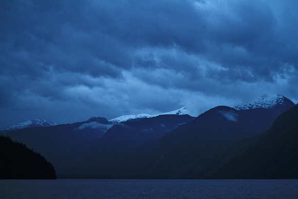 Snow capped peaks around us.