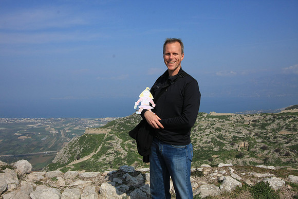 Starcase Sandy with the Gulf of Corinth in the background.