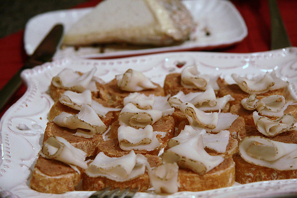 Lardo on chestnut puree