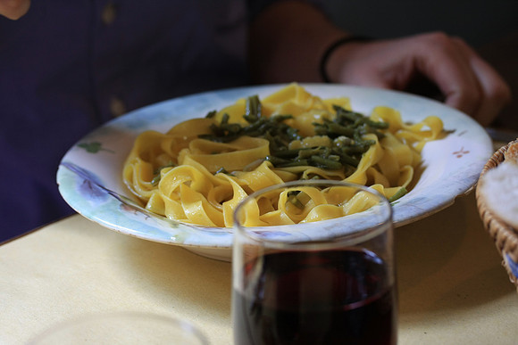 Lunch at Sbarbacipolle- pasta with wild asparagus.