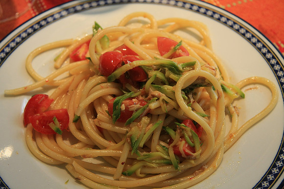 Buccatini with Scombro and Zucchini - At Home