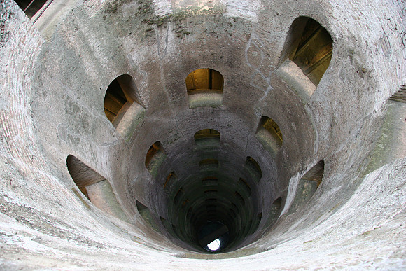 Looking down the well - has two helix staircases
