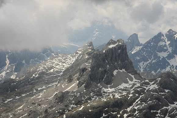 Averau peak at 2649.  Behind it is the Rifugio Nuvolau where we hiked on a previous day.