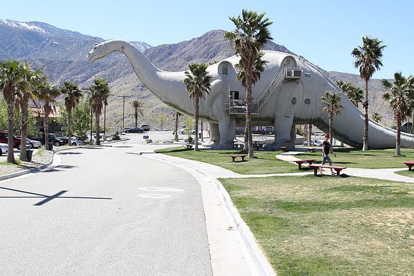 The gift shop is in the belly of the apatosaurus