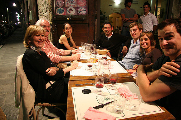 At dinner with some language students