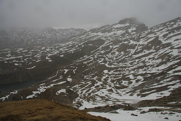The snow patches can be tricky when they cross the trail.