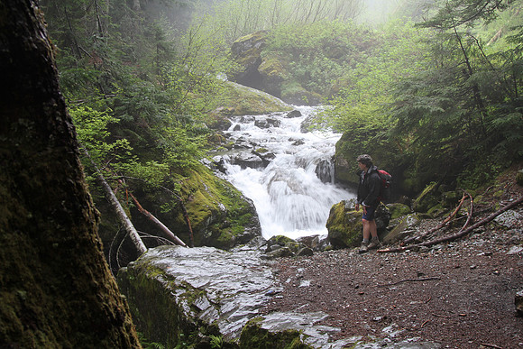 Stopping at the top of the waterfall. This is Perry Creek. We would cross it a little farther up.