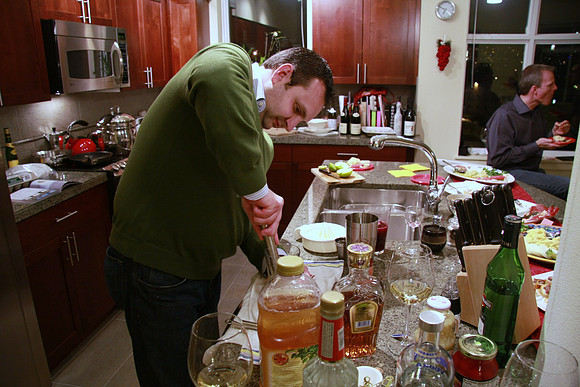 Nicola makes an apple-tini - the barman.