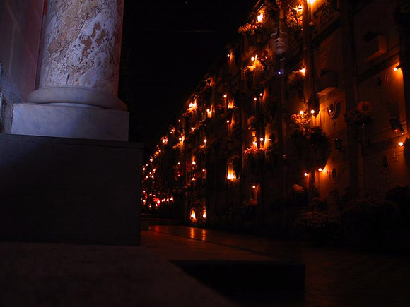 Monterosso Cemetery at Night with Ghost Face