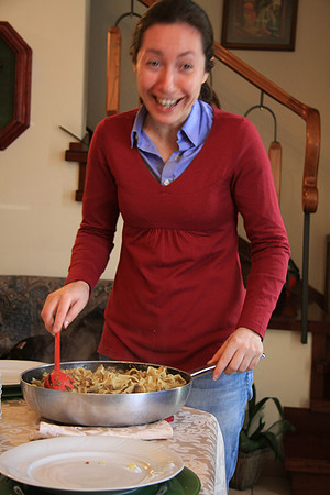 Federica serves tagliatelli al cinghiale bianco, fresh pasta with a sauce of wild boar.