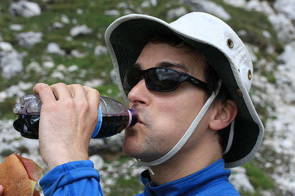 Drinking some dolcetto wine. It's good for hiking.