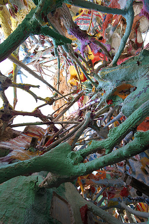 A tangle of branches and hay bales.
