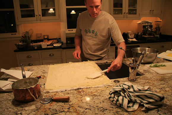 Spreading Bechamel Sauce