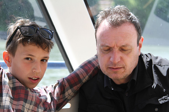 Noah and Domenico - a boat ride on the Po.