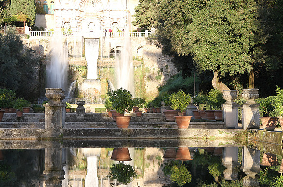 Fish pond and looking toward the Fountain of the Organ.
