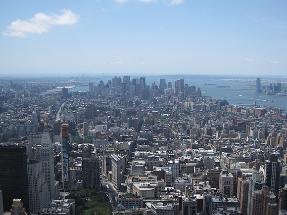 Looking approx south toward the end of Manhattan and the financial district.