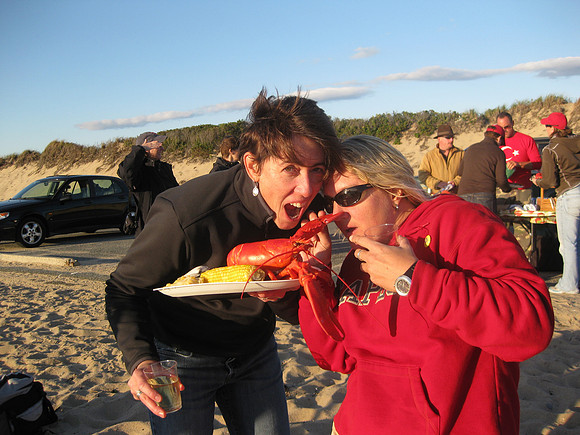 Jean (the birthday girl) and Jenny attacking or getting attacked by a lobster?