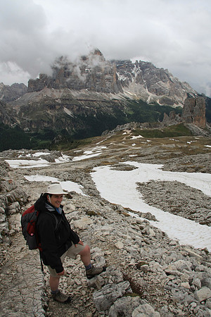 Hiking up to Rifugio Nuvolau - Tofano in the background