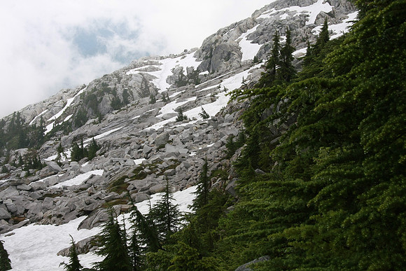 A little clearing as we make our way down, but it never did clear up to see much.