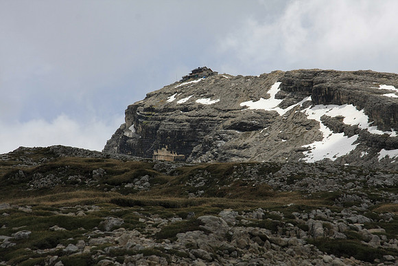 Nuvolau where we just came from - sitting on the ridge.