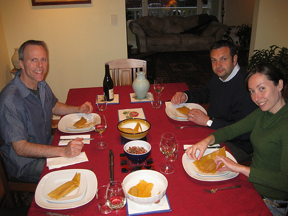 Sharing tamales with Federica and Nicola