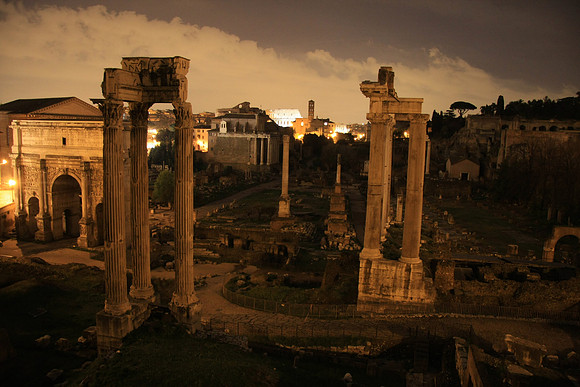 The Forum (Colosseum is the bright object in the distance)