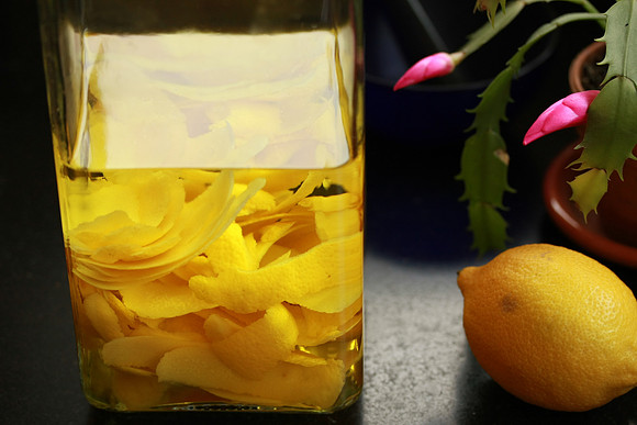 Soaking lemon rinds for Crema di Limone - a variation of Limoncello