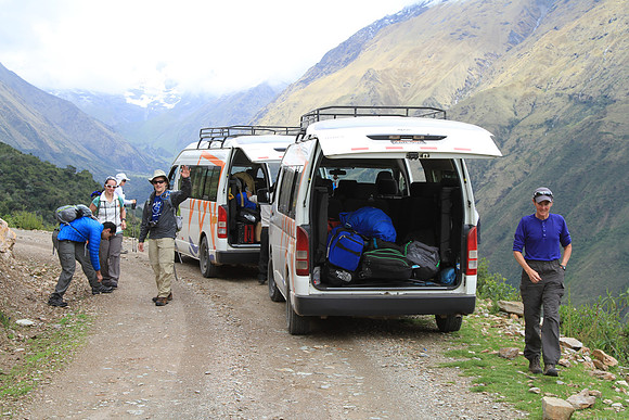 Getting ready to hike. Destination, ahead in the valley.