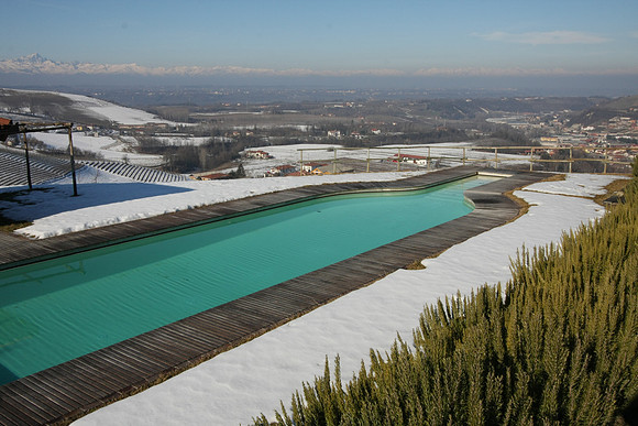 A wine bottle shaped pool - no swimming right now