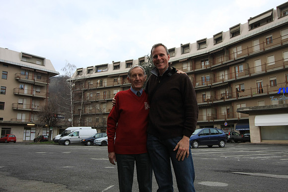 Mark and Andrea outside building where he and Catterina have apartments.